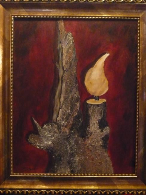 Malerei mit dem Titel "Holzkerze" von Edith Schroll, Original-Kunstwerk, Öl