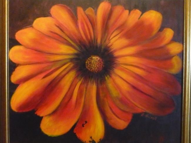 Malerei mit dem Titel "Blüte in Rot/orange" von Edith Schroll, Original-Kunstwerk