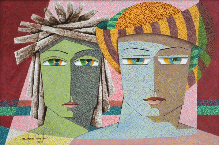Pintura intitulada "Couple Rainbow Warr…" por Edmar Gonçalves, Obras de arte originais, Acrílico