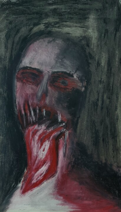 Painting titled "The monster" by Edmond Agalliu, Original Artwork, Pastel