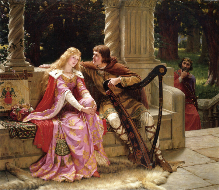 Painting titled "Tristan et Iseult" by Edmund Leighton, Original Artwork, Oil