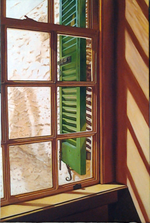 Peinture intitulée "serie-janelas-verde…" par Edna Schonblum, Œuvre d'art originale, Huile