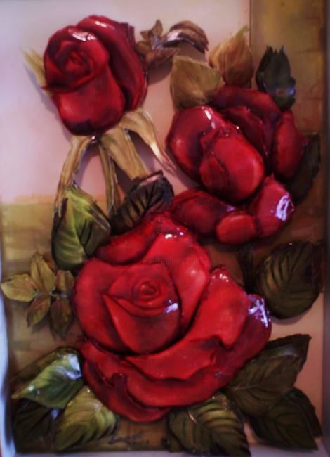 Painting titled "Rosas Vermelhas" by Edna Bomfim, Original Artwork