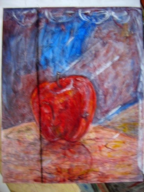 Painting titled "Manzana" by Edna Cantoral Acosta, Original Artwork