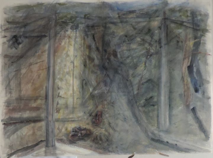 Painting titled "Inquilinos de viaje" by Edna Cantoral Acosta, Original Artwork