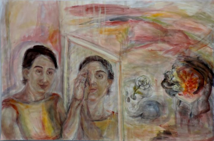Painting titled "Paisaje espejo" by Edna Cantoral Acosta, Original Artwork