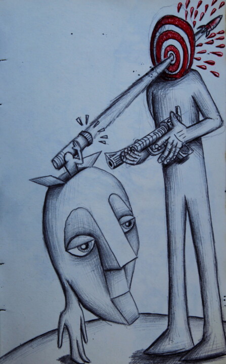 Rysunek zatytułowany „Autodéfense” autorstwa Edouard Leruste, Oryginalna praca, Długopis