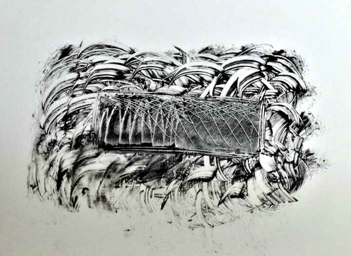 Printmaking titled "Battery low" by Edouard Leruste, Original Artwork, Monotype