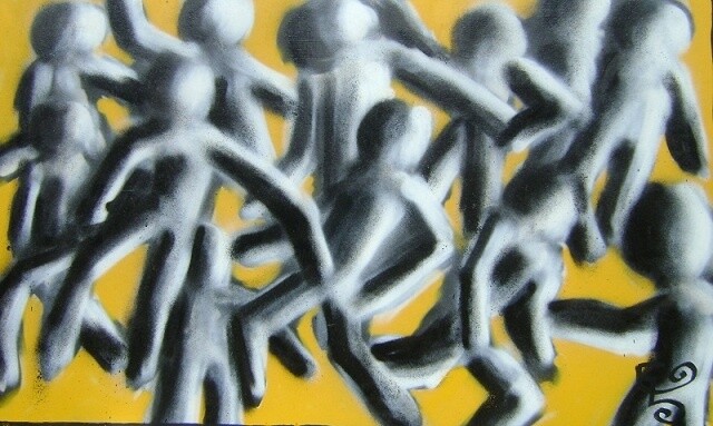 Painting titled "Running people" by Edouard Leruste, Original Artwork, Oil