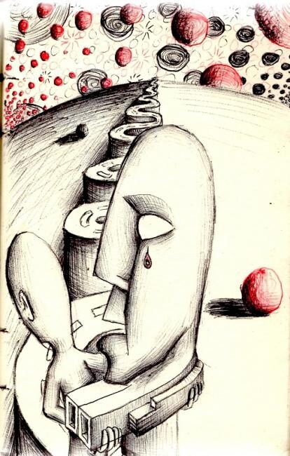 Drawing titled "La redescente" by Edouard Leruste, Original Artwork