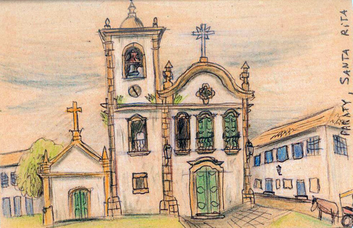 Tekening getiteld "Santa Rita. Paraty…" door Edouard Leruste, Origineel Kunstwerk, Anders