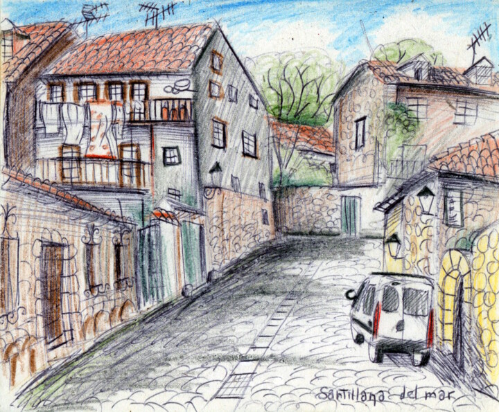 Painting titled "Santillana del Mar" by Edouard Leruste, Original Artwork