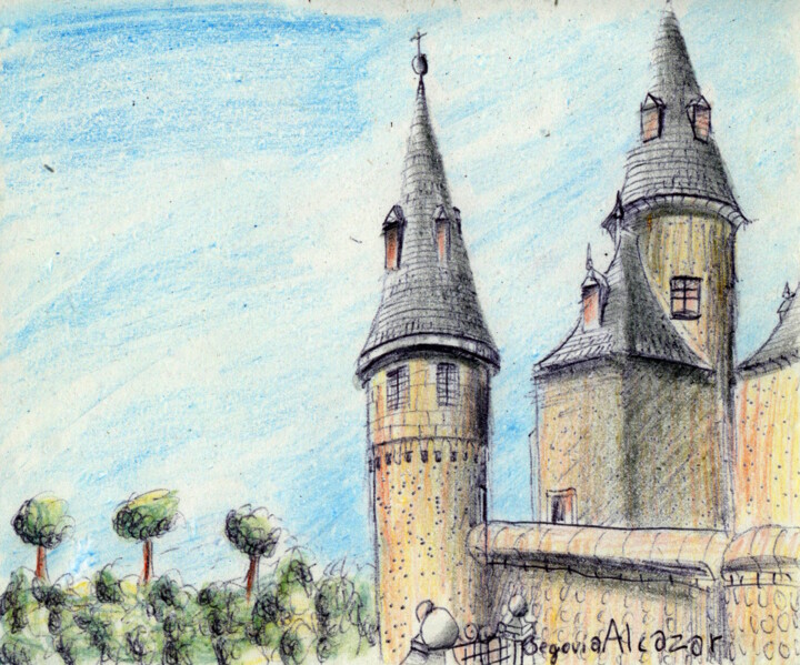 「Segovia. El Alcazar」というタイトルの絵画 Edouard Lerusteによって, オリジナルのアートワーク