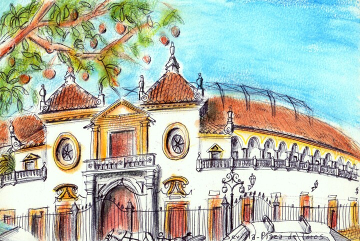 Картина под названием "Sevilla. Plaza de T…" - Edouard Leruste, Подлинное произведение искусства, Другой