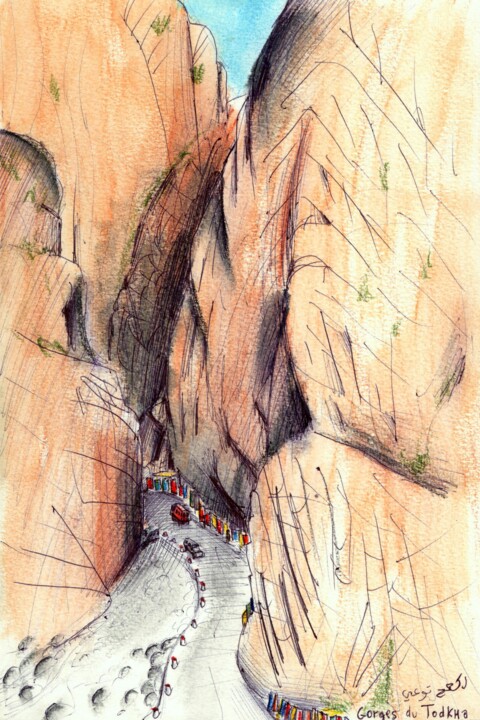 Peinture intitulée "Gorges du Todkha" par Edouard Leruste, Œuvre d'art originale, Autre