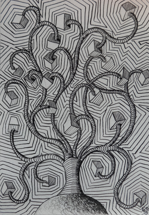 Dibujo titulada "Box Tree" por Edouard Leruste, Obra de arte original, Tinta