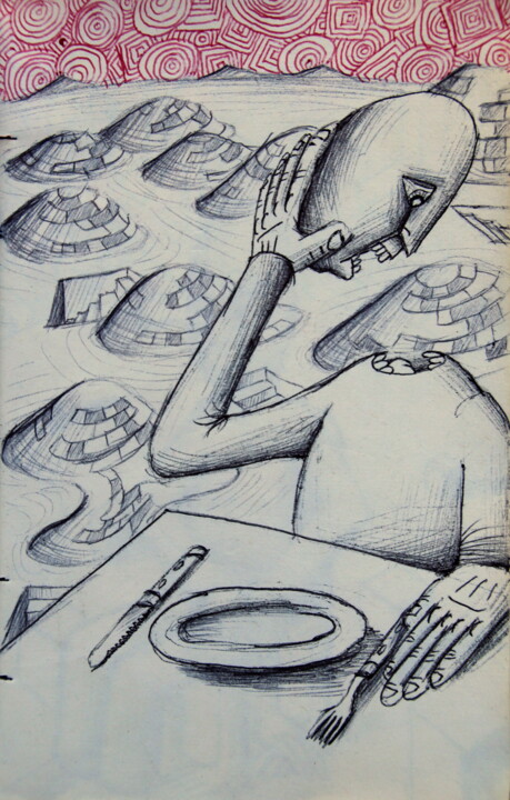 Dessin intitulée "Bon appétit" par Edouard Leruste, Œuvre d'art originale, Stylo à bille