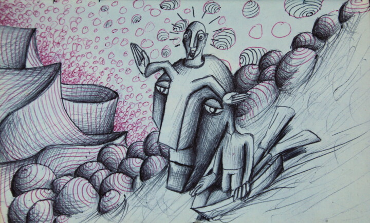 Drawing titled "T'inquiètes" by Edouard Leruste, Original Artwork, Ballpoint pen