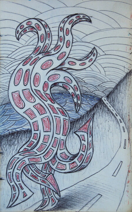 Рисунок под названием "Running in the wind" - Edouard Leruste, Подлинное произведение искусства, Шариковая ручка