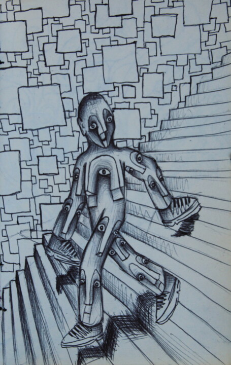 Dessin intitulée "Anamorph man" par Edouard Leruste, Œuvre d'art originale, Stylo à bille