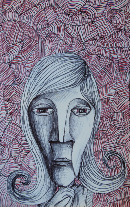 Drawing titled "La voyante" by Edouard Leruste, Original Artwork, Ballpoint pen