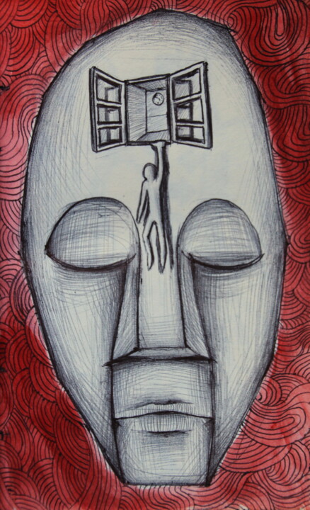 Drawing titled "La fugue" by Edouard Leruste, Original Artwork, Ballpoint pen