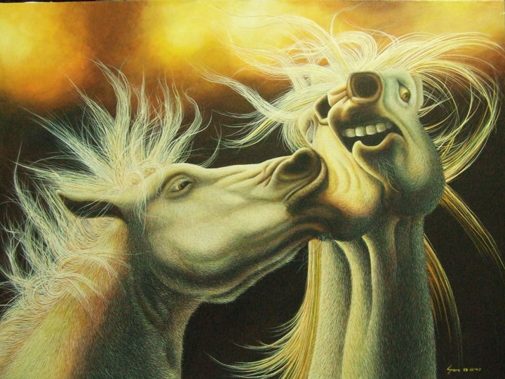 Картина под названием "Horses" - Sarn Monday, Подлинное произведение искусства