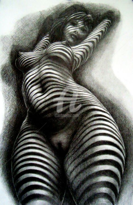 Dessin intitulée "Nude under blinds" par Neint, Œuvre d'art originale, Crayon