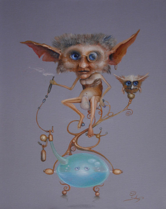 Schilderij getiteld "Druid" door Ed Schaap, Origineel Kunstwerk, Olie