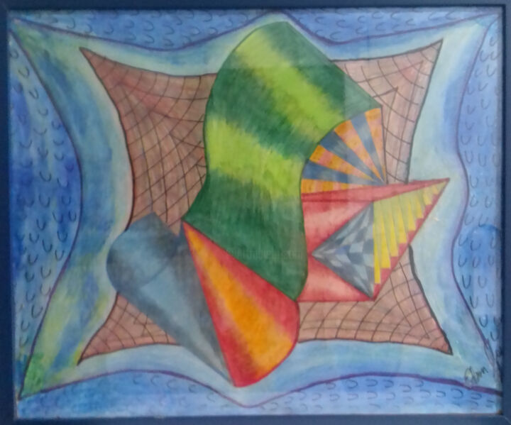 Drawing titled "Cones e bandeira" by Edson Moura, Original Artwork, Chalk Mounted on Metal