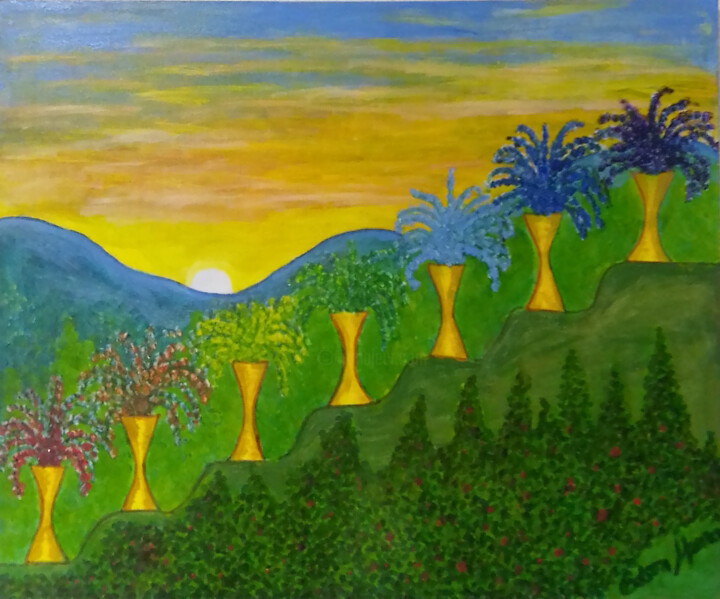 Pintura intitulada "Vasos Floridos" por Edson Moura, Obras de arte originais, Acrílico