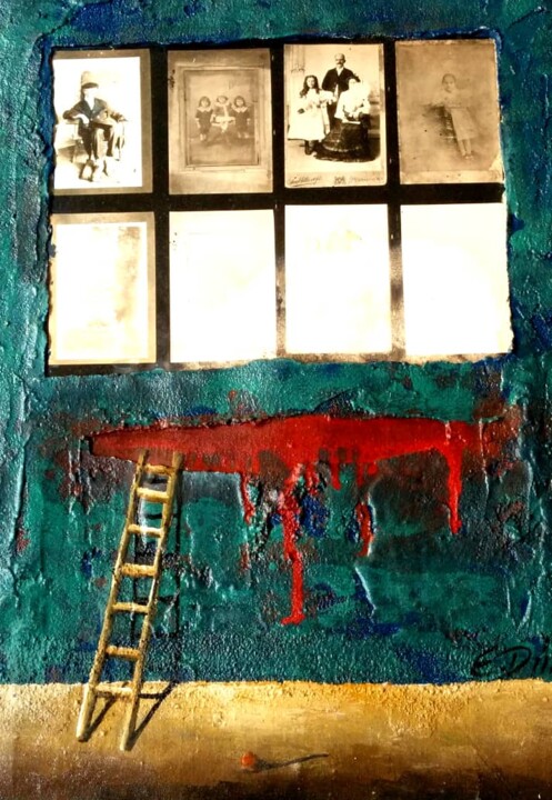 Pintura titulada "Muro con retrato de…" por Eduard Diaz, Obra de arte original, Esmalte Montado en Bastidor de camilla de ma…