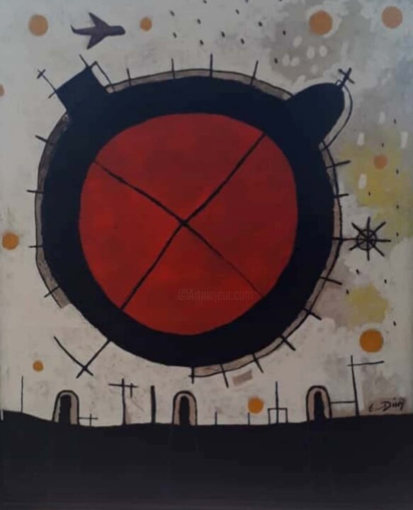 Painting titled "Planeta rojo" by Eduard Diaz, Original Artwork, Enamel