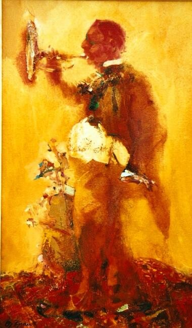 Painting titled "sunny trumpeter" by Eduard Kulish, Original Artwork