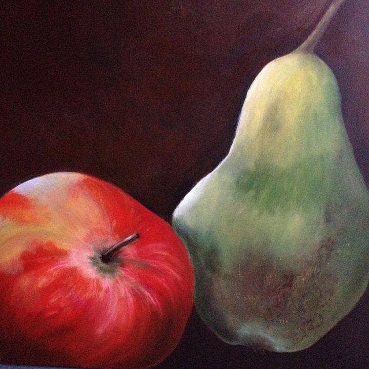 Painting titled "Pomme et poire" by Eduarda Almeida, Original Artwork, Oil