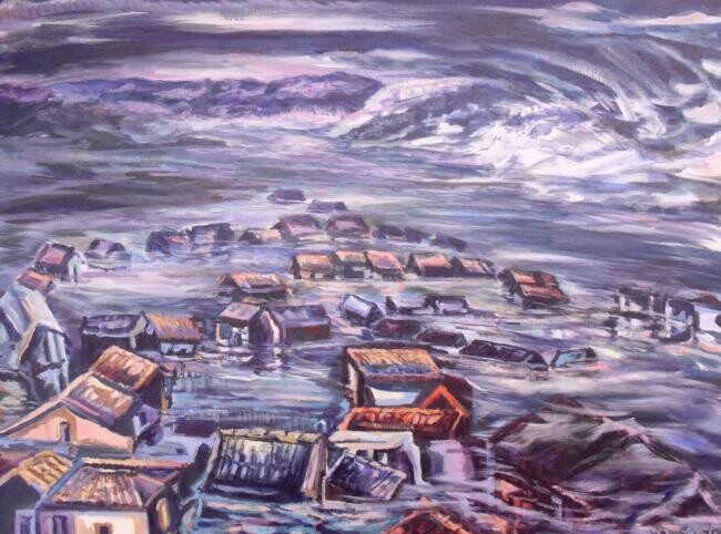 Painting titled "Les inondations dan…" by Eduardo Antonio Arêas Rêgo Monteiro, Original Artwork, Oil
