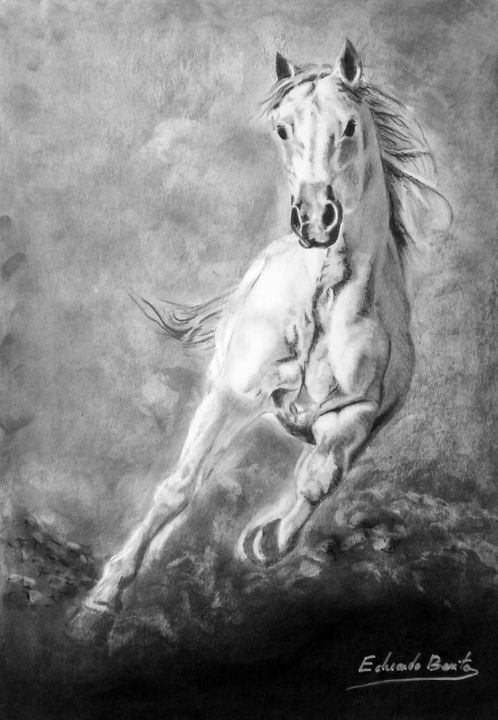 Drawing titled "White horse" by Eduardo Benito, Original Artwork, Graphite