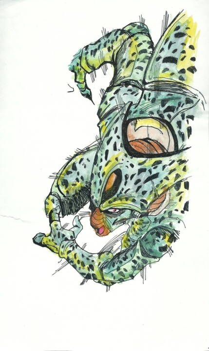 Desenho intitulada "DRAGON BALL Z Tribu…" por Eduardo Bustos Segovia, Obras de arte originais, Tinta Montado em Cartão