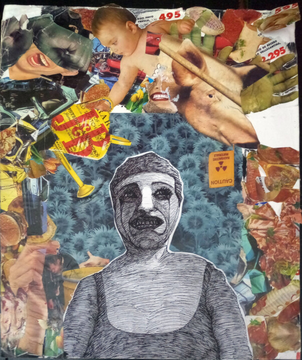 Collages getiteld "Psychological haras…" door Eduardo Bustos Segovia, Origineel Kunstwerk, Inkt Gemonteerd op Karton