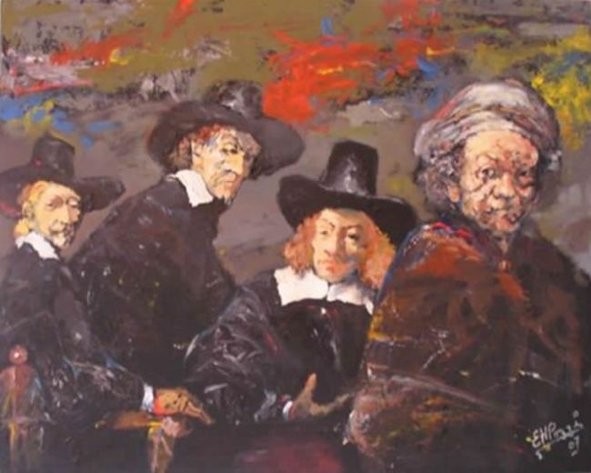 Картина под названием "Homenaje a Rembrandt" - Eduardo Humberto Pozzi, Подлинное произведение искусства
