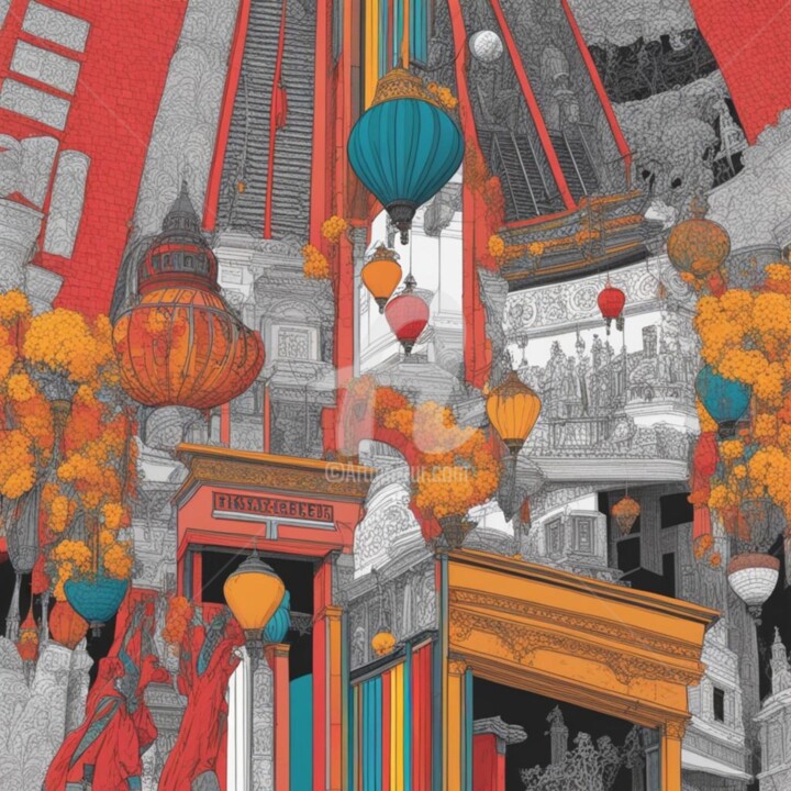 Digital Arts titled "china town future" by Eduardo Vidal, Original Artwork, Digital Painting
