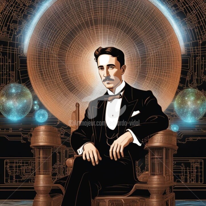 Digital Arts titled "Nikola Tesla" by Eduardo Vidal, Original Artwork, Digital Painting