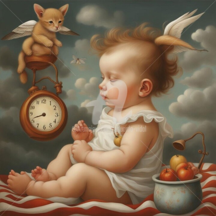 Digital Arts titled "sleeping babies dim…" by Eduardo Vidal, Original Artwork, Digital Painting