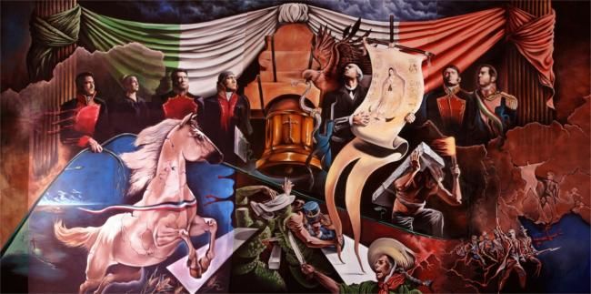 Painting titled "Mural Independencia…" by Eduardo Urbano Merino, Original Artwork, Oil