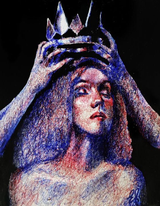 Dessin intitulée "Meriti la corona, c…" par Eduardo Scivoletto, Œuvre d'art originale, Stylo à bille