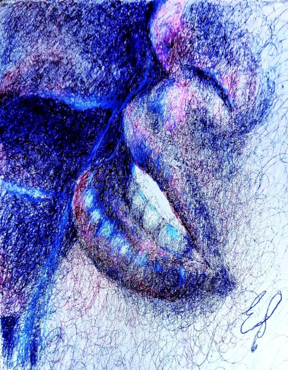 Peinture intitulée "Le nostre labbra si…" par Eduardo Scivoletto, Œuvre d'art originale, Stylo à bille
