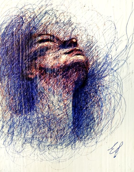 Disegno intitolato "Con lo sguardo in a…" da Eduardo Scivoletto, Opera d'arte originale, Biro