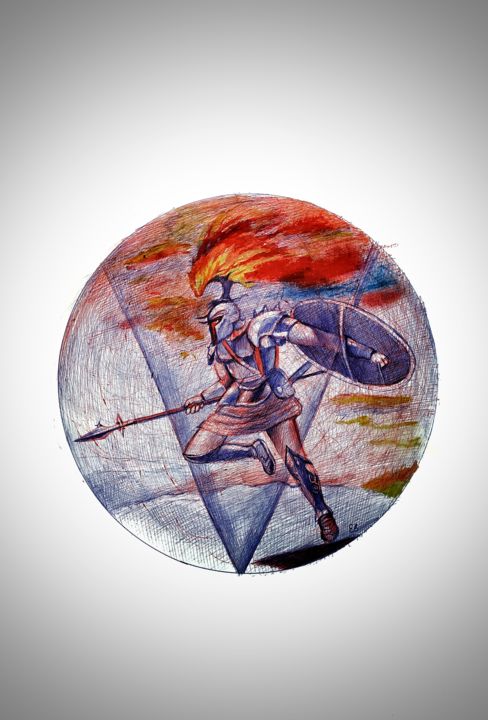 Dessin intitulée "Marte: Il guerriero…" par Eduardo Scivoletto, Œuvre d'art originale, Stylo à bille