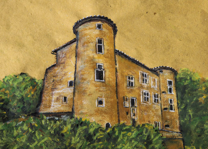 Zeichnungen mit dem Titel "Le château dans la…" von Daniel Rohrbach, Original-Kunstwerk, Pastell