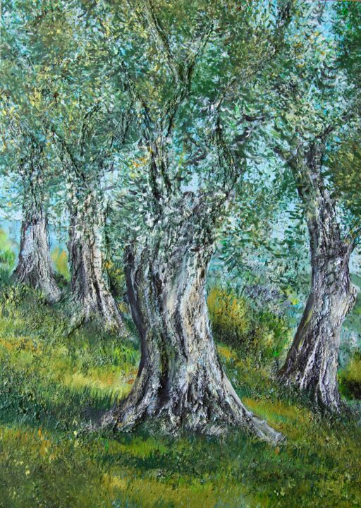 Painting titled "Olivenbäume im Herb…" by Daniel Rohrbach, Original Artwork, Acrylic